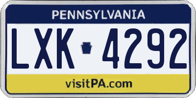 PA license plate LXK4292