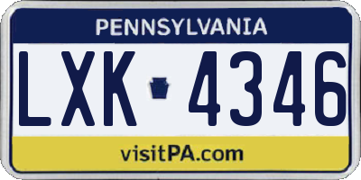PA license plate LXK4346