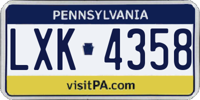 PA license plate LXK4358