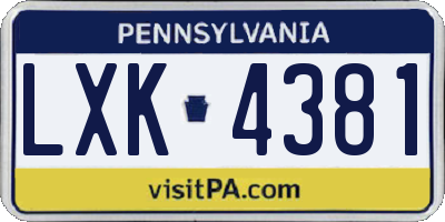 PA license plate LXK4381