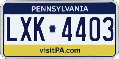 PA license plate LXK4403