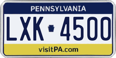 PA license plate LXK4500