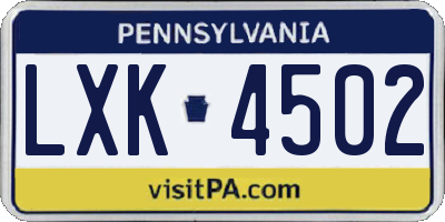 PA license plate LXK4502
