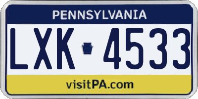 PA license plate LXK4533