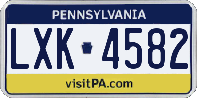 PA license plate LXK4582