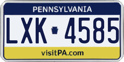 PA license plate LXK4585