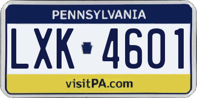 PA license plate LXK4601