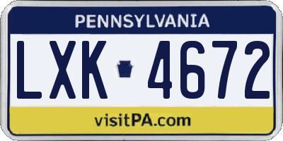 PA license plate LXK4672