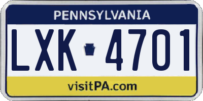 PA license plate LXK4701