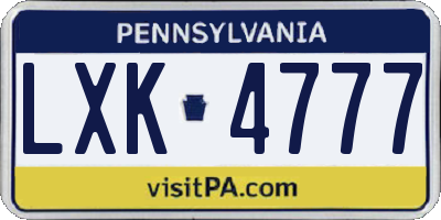 PA license plate LXK4777
