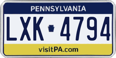 PA license plate LXK4794