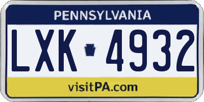 PA license plate LXK4932
