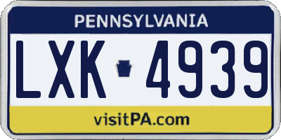 PA license plate LXK4939