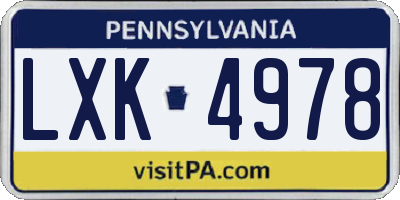 PA license plate LXK4978