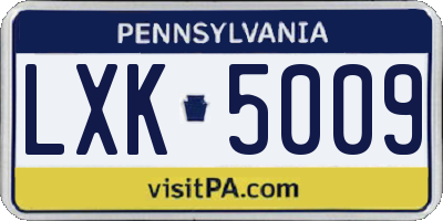 PA license plate LXK5009
