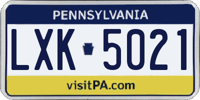PA license plate LXK5021