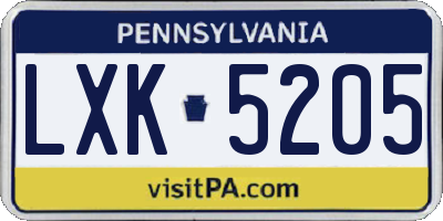 PA license plate LXK5205