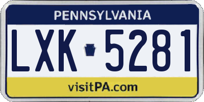 PA license plate LXK5281