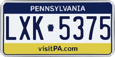 PA license plate LXK5375
