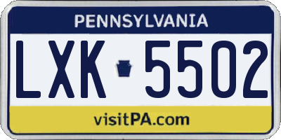 PA license plate LXK5502