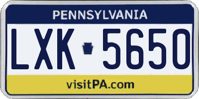 PA license plate LXK5650