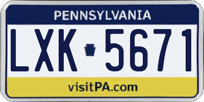 PA license plate LXK5671