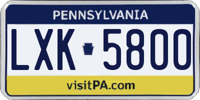 PA license plate LXK5800