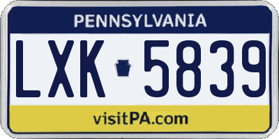 PA license plate LXK5839