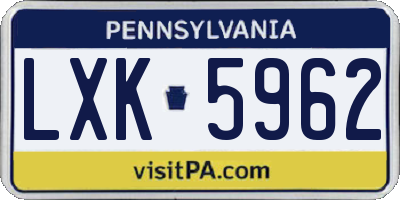 PA license plate LXK5962