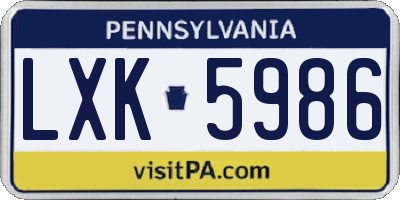 PA license plate LXK5986