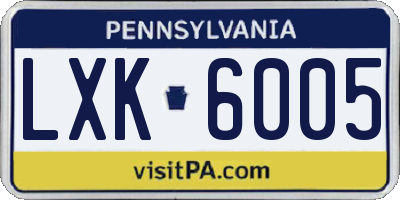 PA license plate LXK6005