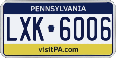 PA license plate LXK6006