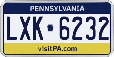 PA license plate LXK6232