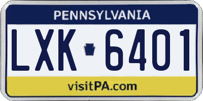 PA license plate LXK6401