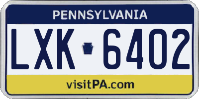 PA license plate LXK6402