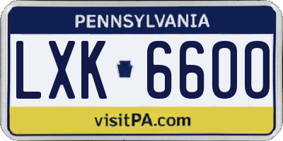 PA license plate LXK6600