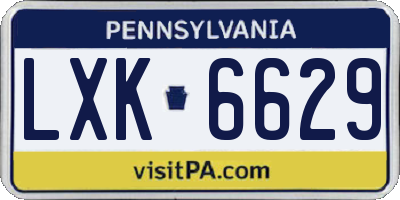 PA license plate LXK6629