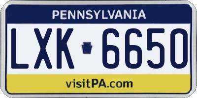 PA license plate LXK6650