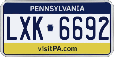 PA license plate LXK6692