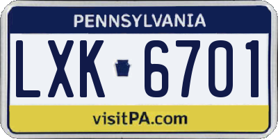 PA license plate LXK6701