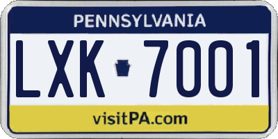 PA license plate LXK7001