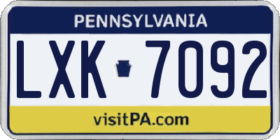 PA license plate LXK7092