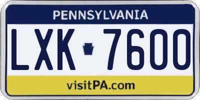 PA license plate LXK7600