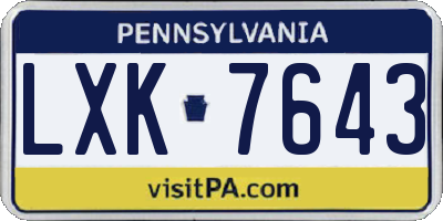 PA license plate LXK7643