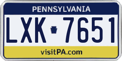 PA license plate LXK7651