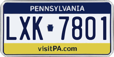PA license plate LXK7801