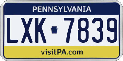 PA license plate LXK7839