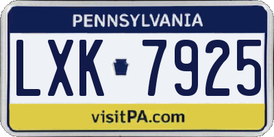 PA license plate LXK7925