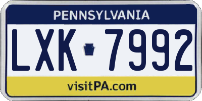 PA license plate LXK7992