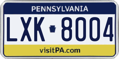 PA license plate LXK8004